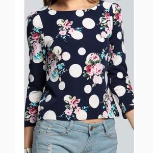 Blue Floral Polka Dot Blouse